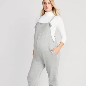 Old Navy Maternity Overalls Medium Grey Sweats Fleece Cozy Cotton Blend Adjust